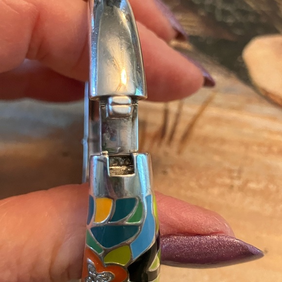 Belle Etoile Perroquet Parrot Sterling Silver Enamel Hinged Bangle Bracelet - Picture 9 of 11